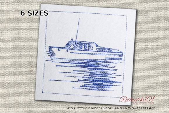 Cabin Cruiser Boat Bluework: A Charming Embroidery Design