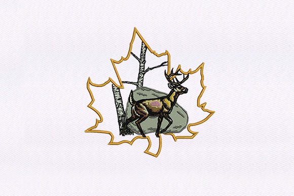 Deer in a Maple Leaf: A Detailed Embroidery Design