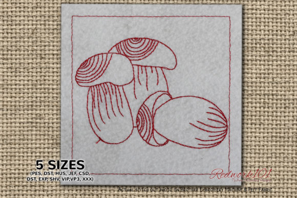 Porcini Mushroom Redwork: A Charming Embroidery Design