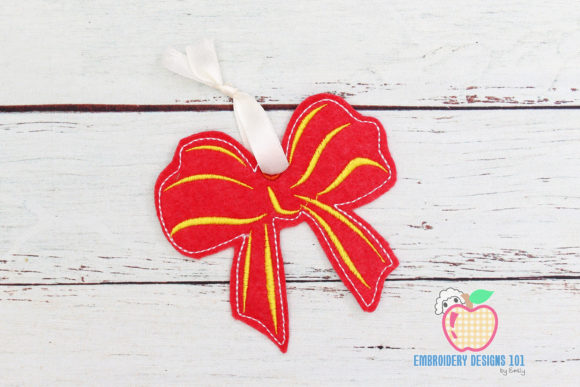 Red Gift Bow Ornament: A Festive Embroidery Design