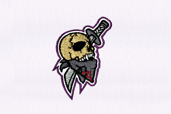 Skull Lodged Sword: A Bold Halloween Embroidery Design