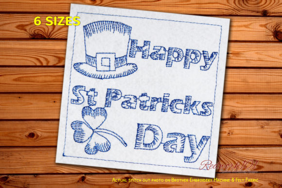St Patricks Day Wording with Hat Redwork